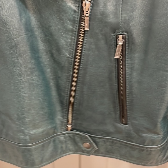 Danier Genuine Leather black and green Jacket Moto Style women’s large - Picture 6 of 13